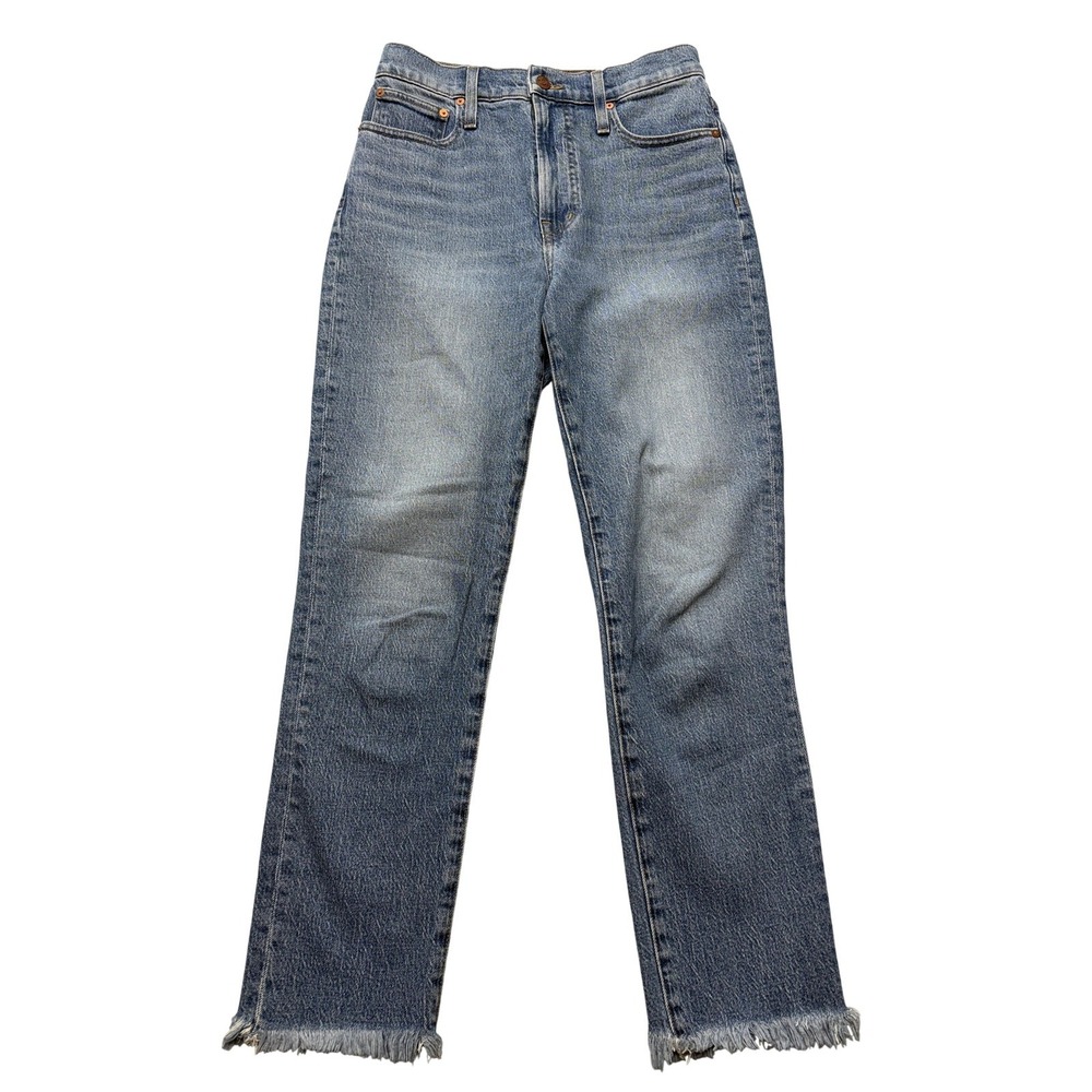Madewell Perfect Vintage Jeans Womens 28 Blue High Rise Straight Raw Hem 31x27